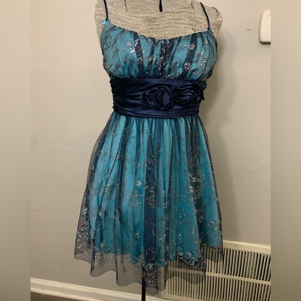 Y2K Beata Studio Teal Embellished A-Line Dress